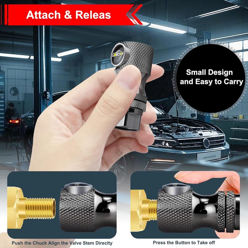 GODESON Locking Air Chuck - Patented Design, 200 PSI, Solid Brass Construction(200PSI), Quick Release for Tires, Close Flow 1/4" NPT Threads Tire Chucks Compatible with Most Air Inflators (Pack of 2) - Image 2